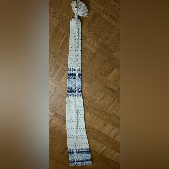 Estonian 100% Wool Long-Tailed Hat Scarf Combo – Cream Blue – Made in Estonia - Picture 12 of 12